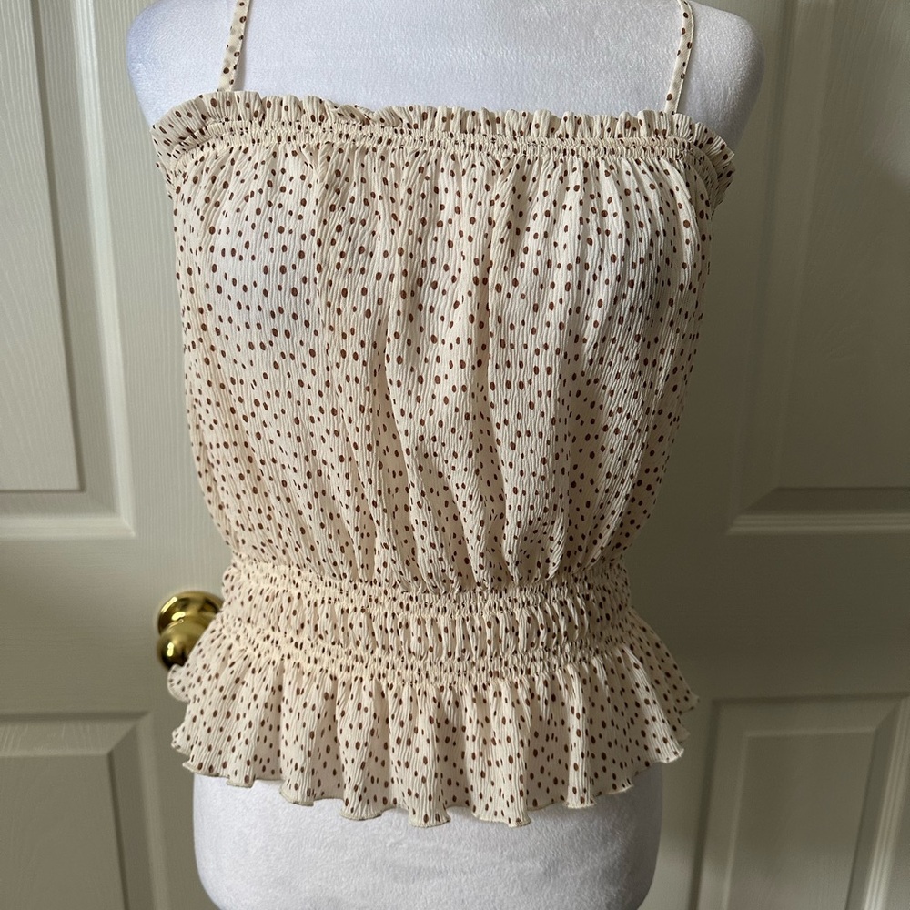 Cream Polka Dot Ruffle Top